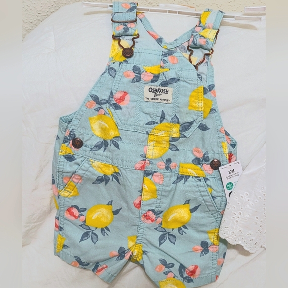 OshKosh B'gosh Toddler Girls' Lemon Shortalls - Aqua Yellow - Picture 1 of 6